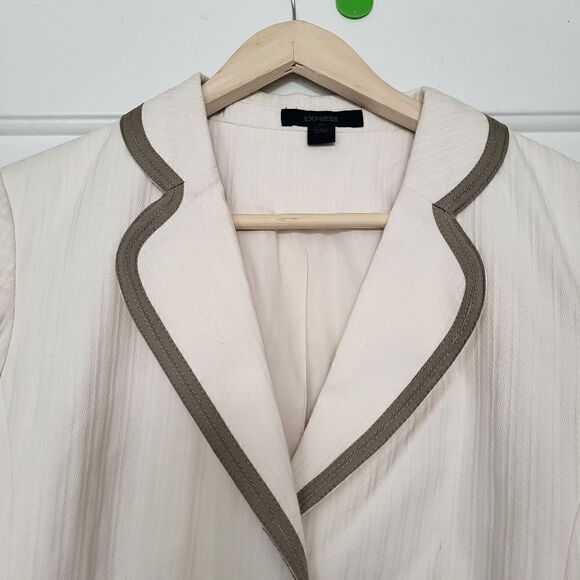 Express Cream Cotton Double Button Blazer with Tan Trim Size 10 - Picture 5 of 10